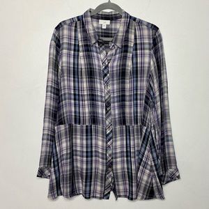 J Jill Blue and Purple Plaid Tunic Size XL